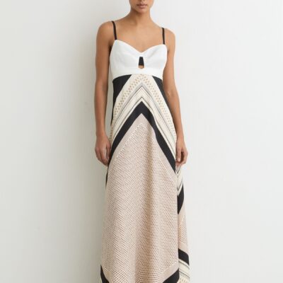 Reiss Ivory/Black Myra Scarf-Print Tie-Back Maxi Dress
