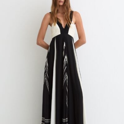 Reiss Black/Ivory Tallie Empire-Line Printed Maxi Dress