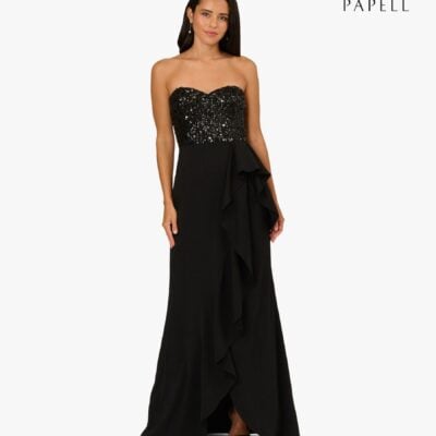 Adrianna Papell Black Strapless Bead Mesh Dress