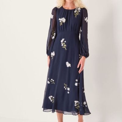 Monsoon Blue Delilah Floral Appliqué Midi Dress