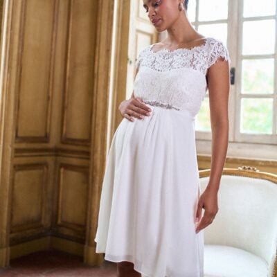 Seraphine White Silk Lace Bodice Maternity Wedding Dress