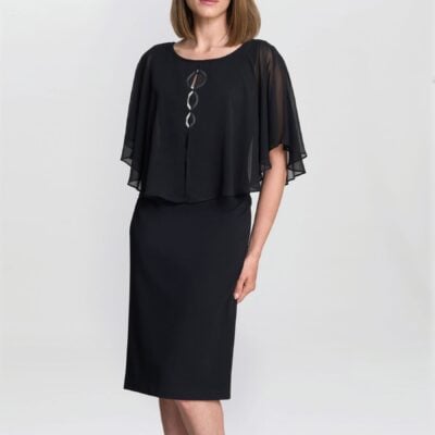 Gina Bacconi Black Glennis Chiffon Overlay Dress