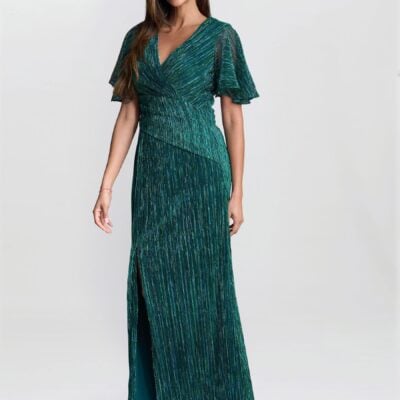 Gina Bacconi Green Liz Metallic Knit Maxi Dress