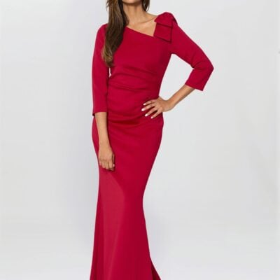 Gina Bacconi Red Thia One Shoulder Bow Detail Maxi Dress