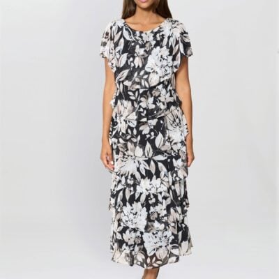 Gina Bacconi Black Blossom Printed Midi Dress