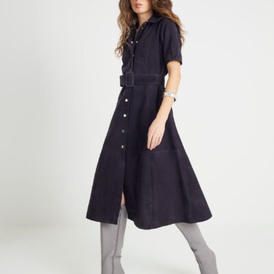 River Island Blue Real Suede Belted Shirt Dress