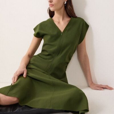 Jigsaw Green Stretch Crepe Drape Midi Dress