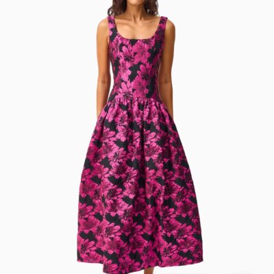 Elliatt Pink Holly Floral Jaquard Midi Dress