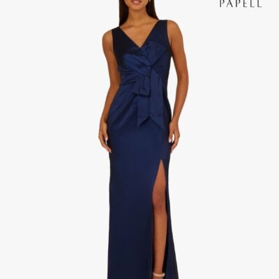 Adrianna Papell Blue Stretch Taffeta Bow Gown