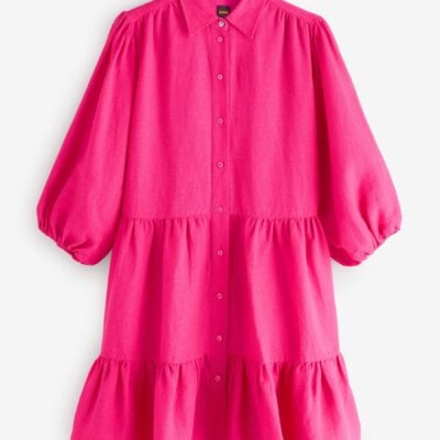 BOSS Pink Disenna Linen Blend Shirt Dress
