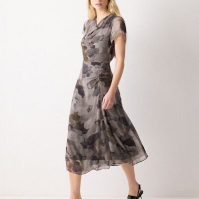 Jigsaw Grey Antique Floral Midi Dress