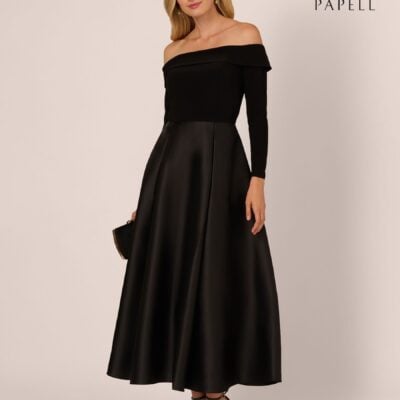 Adrianna Papell Black Mikado Combo Ankle Dress