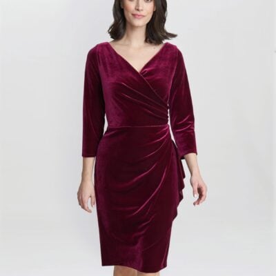 Gina Bacconi Red Zoe Velvet Wrap Dress