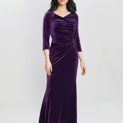 Gina Bacconi Purple Sophie Velvet Maxi Dress With 3/4 Sleeve