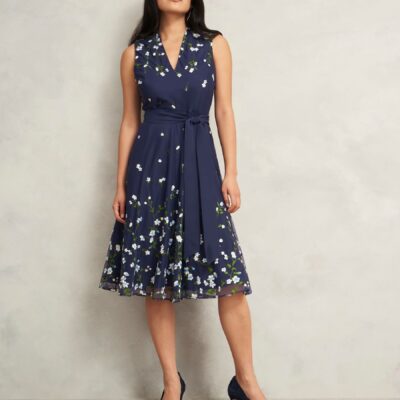 Hobbs Blue Aria Embroidered Dress