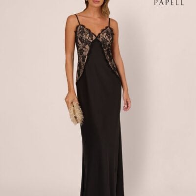 Adrianna by Adrianna Papell Black Adrianna By Stretch Satin Long Dress