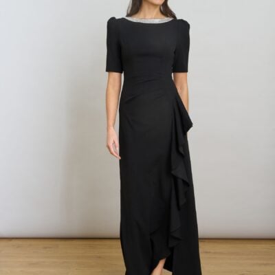 Gina Bacconi Black Paola Beaded Neck Maxi Dress