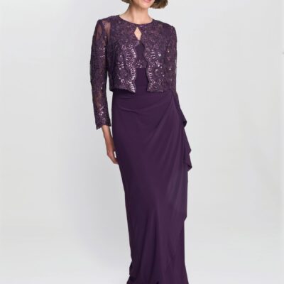 Gina Bacconi Purple Susanne Maxi Dress With Lace Jacket