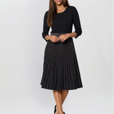 Gina Bacconi Black Apple Pleated Midi Dress