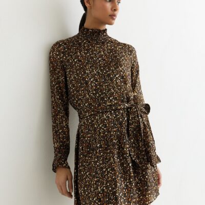 Reiss Black Darci Floral Metallic Flippy Mini Dress