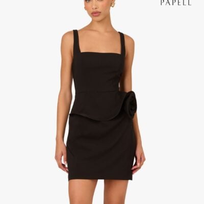 Adrianna Papell Black Stretch Crepe Mini Dress