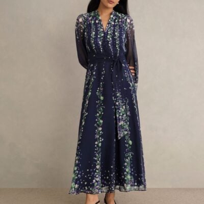 Hobbs Blue Ros Silk Dress
