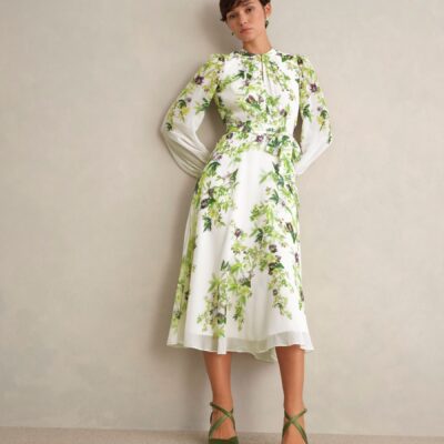 Hobbs White Pia Silk Dress