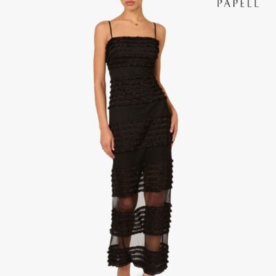 Adrianna By Adrianna Papell Black Ruffle Knit Long Dress