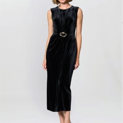 Gina Bacconi Black Claudine Velvet Midi Dress