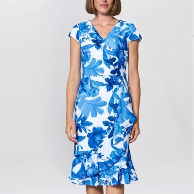 Gina Bacconi Blue Hilda Printed Crepe Dress