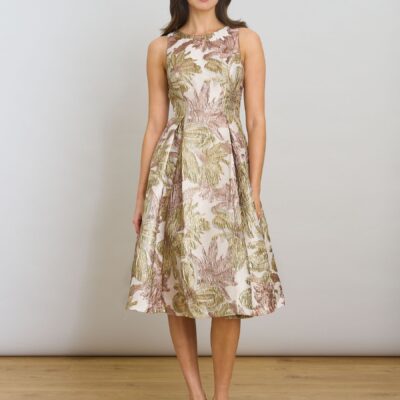 Gina Bacconi Natural Alexandra Printed Jacuard Dress