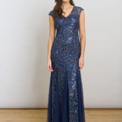 Gina Bacconi Blue Indy Maxi Dress with Matching Scarf