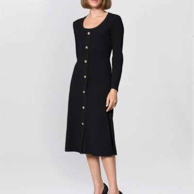 Gina Bacconi Black Cher Button Front Knit Midi Dress