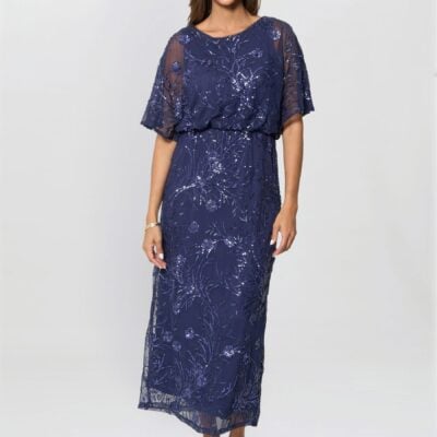 Gina Bacconi Blue Ava Sequin Midi Dress