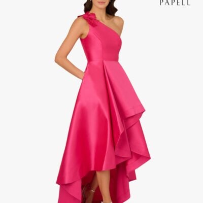 Adrianna Papell Pink Mikado High Low Gown