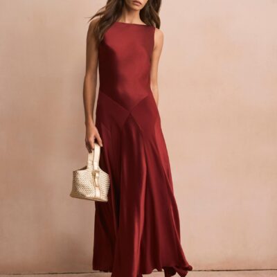 Mint Velvet Red Satin Panelled Maxi Dress