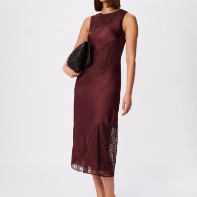 Whistles Brown Lace Insert Midi Dress