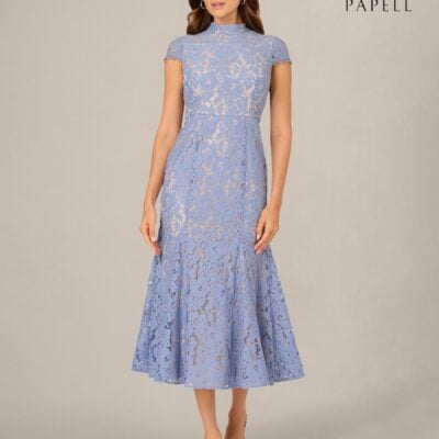 Adrianna Papell Blue Ankle Length Lace Dress