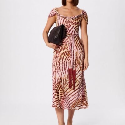 Whistles Pink Orchid Print Scarf Midi Dress