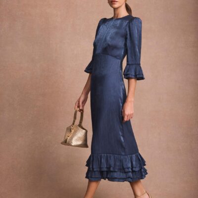 Mint Velvet Blue Metallic Midi Dress
