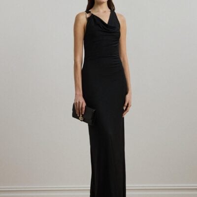 Lauren Ralph Lauren Black Elkanah Sleeveless Cowl Neck Satin Gown Dress