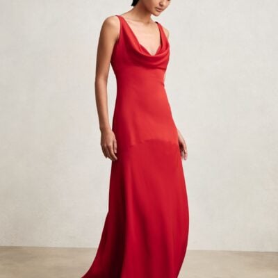 Reiss Red Vanessa Cowl-Neck Sleeveless Maxi Dress