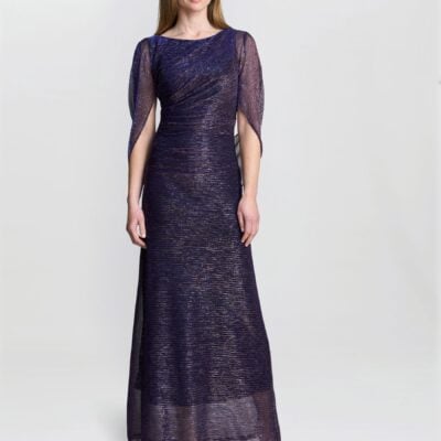 Gina Bacconi Purple Joanna Metallic Knit Maxi Dress