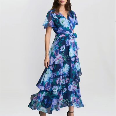 Gina Bacconi Purple Elizabeth Tiered Maxi Dress