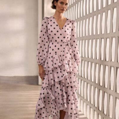 Phase Eight Pink Spot Ruffle Dress