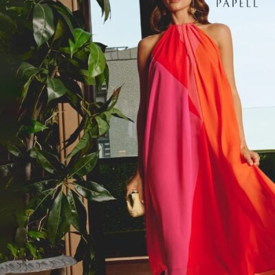 Adrianna Papell Red Color Block Chiffon Dress