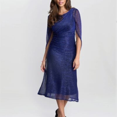Gina Bacconi Blue Ciara Metallic Knit Dress