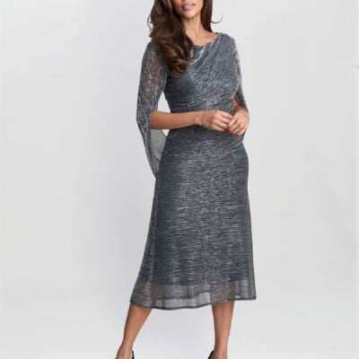 Gina Bacconi Black Ciara Metallic Knit Dress