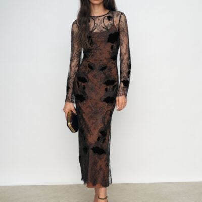 Reiss Black Lulu Lace Overlay Midi Dress