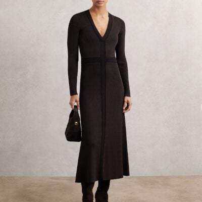 Reiss Chocolate Brown/Black Laura Knitted Dress